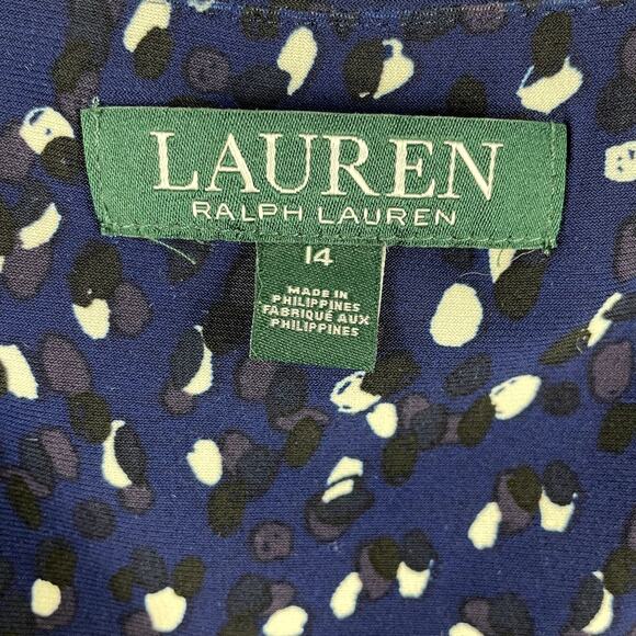 Ralph Lauren Geometric Dot Faux Wrap Ruched Flutter Sleeve Sheath Dress Size 14 - Picture 9 of 11